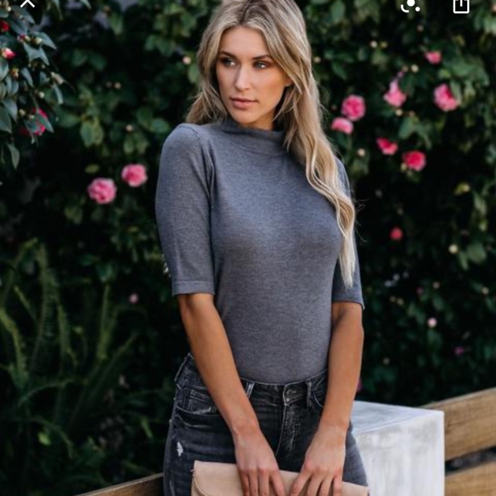 VICI Kashmira Mock Neck Knit Top - Charcoal S